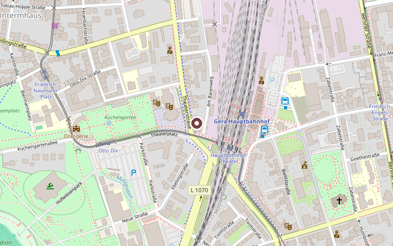 Karte: Promenaden Hotel am Theater, Theaterstraße 4 in Gera — sechs Minuten zum Hauptbahnhof, drei Minuten zum Theater